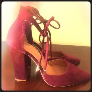 Burgundy Block Heels.
